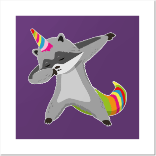 Raccoonicorn Unicorn Raccoon Dabbing Posters and Art